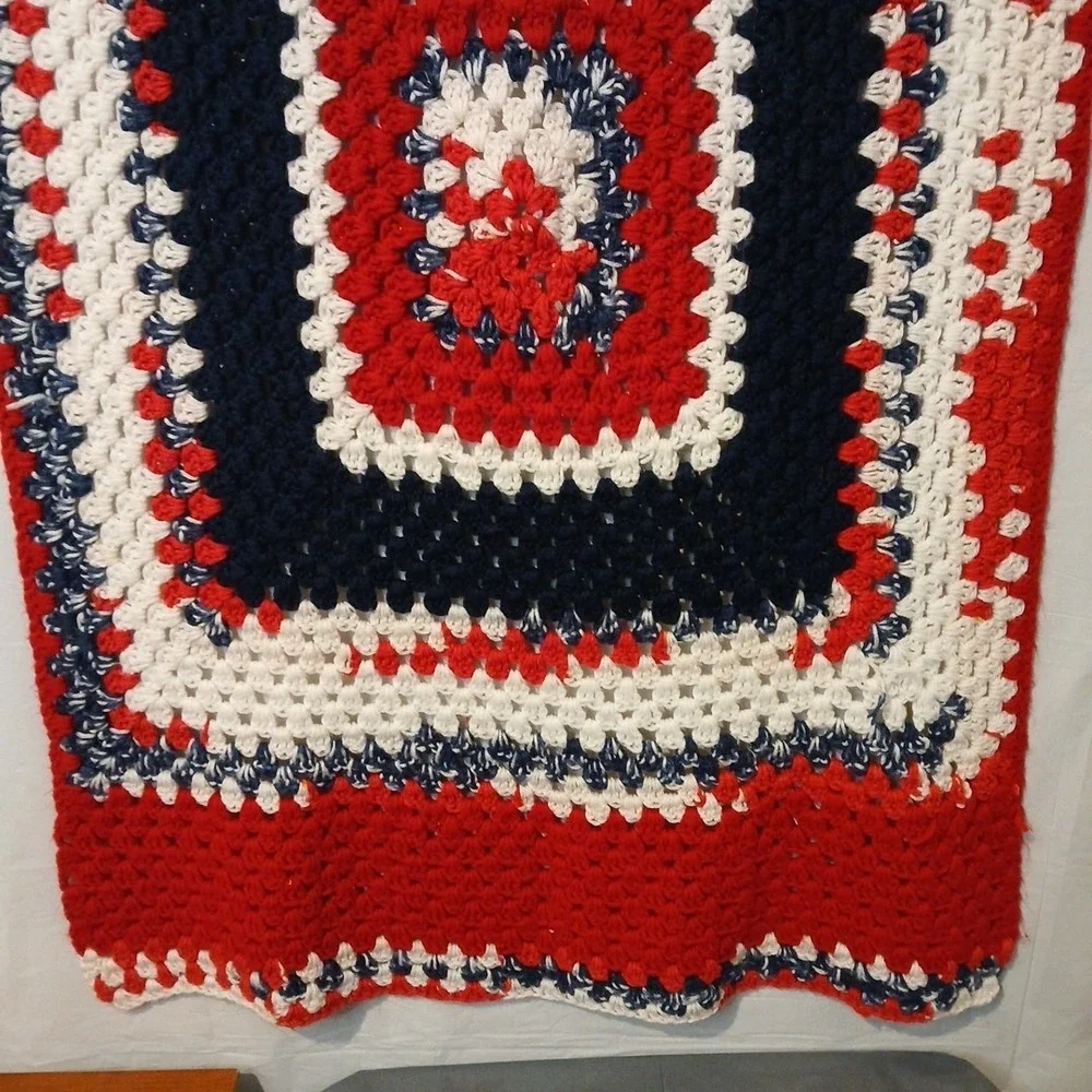 Crochet Blanket Lap Throw Patriotic‎ Red White & Blue, 54